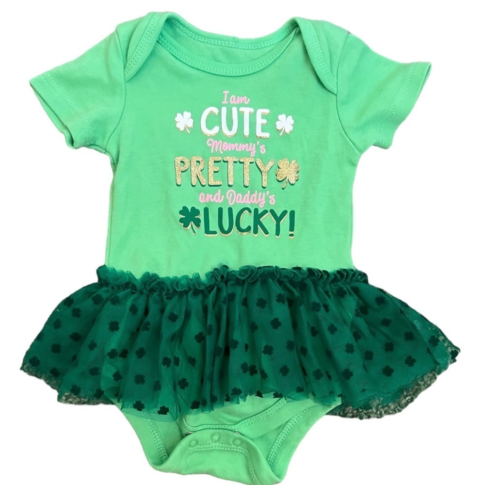 Baby girl youth St. Patrick’s day one piece with tutu 6-9 months